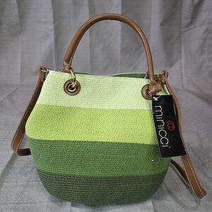 Minicci Green Ombre Woven Straw Bucket Bag NWT